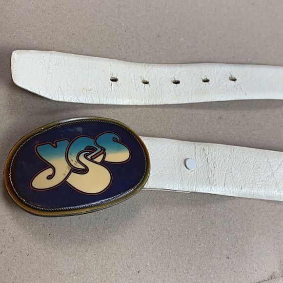 Vintage YES Pacifica MFG white leather Tex tan cowhide leather belt size 42 - Picture 5 of 7